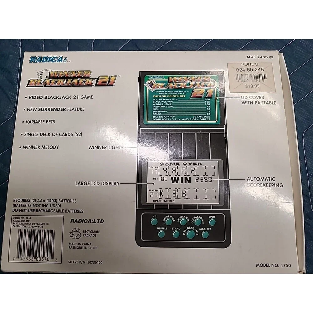Vintage New Radica Pocket Winner Blackjack 21 Electronic Handheld Game